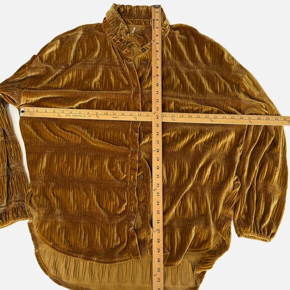 Free People My Best Top Medium Spiced Ginger Crinkle Velvet Oversized Shacket - Picture 15 of 15